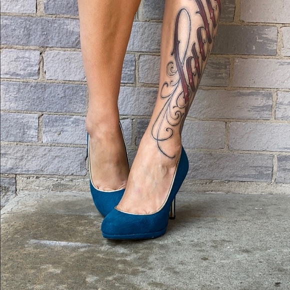 SPRING Teal and gold pinup heels - Picture 15 of 15